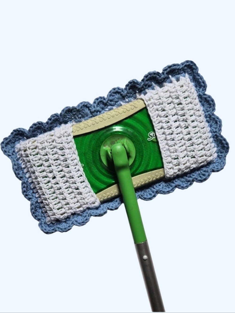 Set of 2 Organic Cotton Mop Covers: Reusable, White with Blue Shell Edging